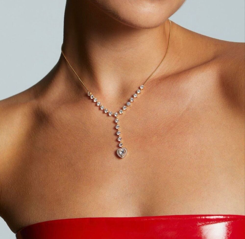 Nadri Le Bisou Halo Heart Y Necklace Gold Plated Cubic Zirconia 16” + 2” Extende - Picture 2 of 3